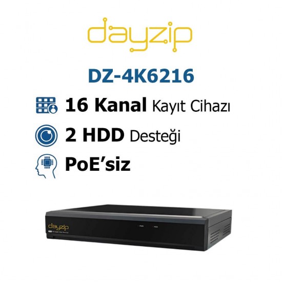 Dayzip DZ-4K6216 16 kanal 4K IP NVR güvenlik kayıt cihazı